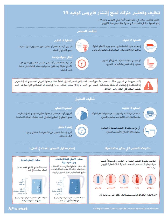 Poster in Arabic, clean and disinfect your home