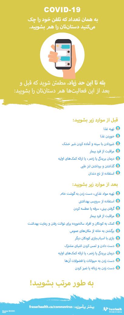 How to wash your hands as often as you check your phone graphic in Farsi