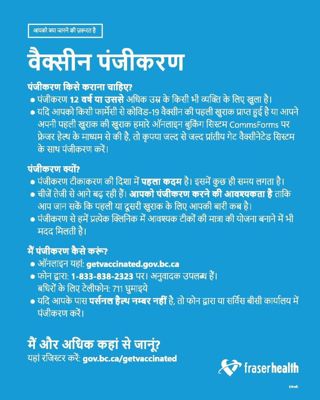 COVID-19 resources in Hindi - Fraser Health Authority