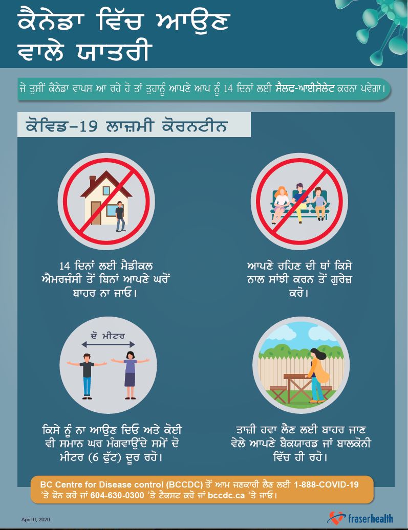 mandatory quarantine for returning travellers in Punjabi