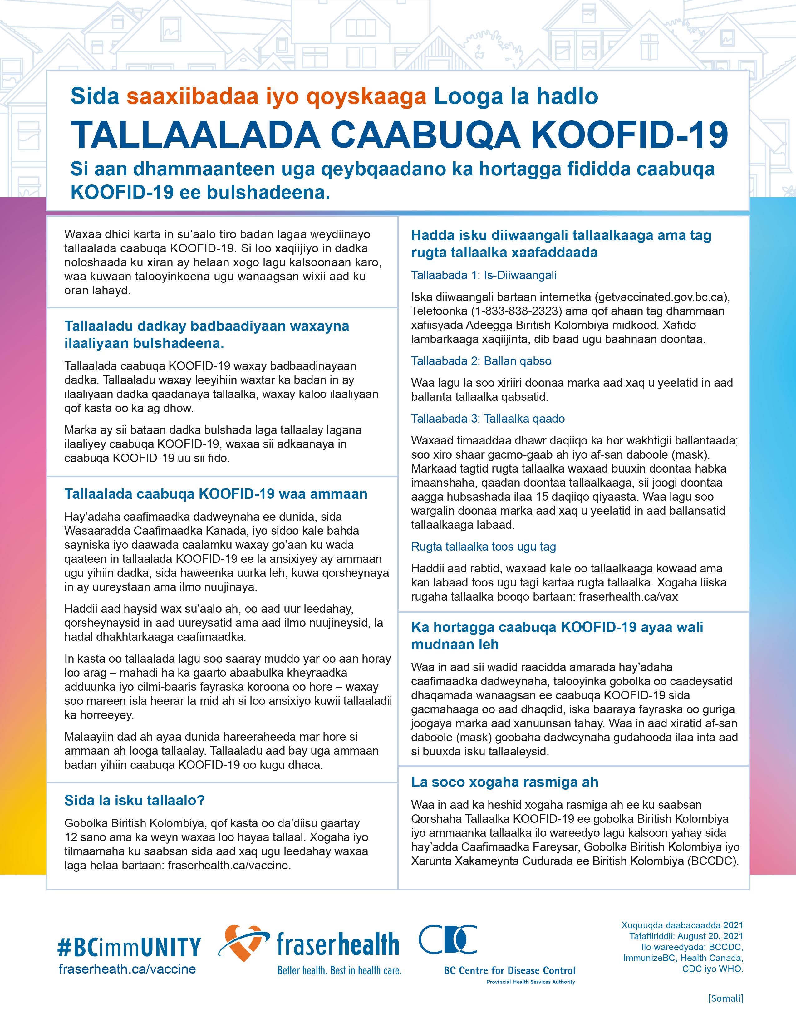 Infographic on how to talk to your friends about COVID-19 vaccines in Somali