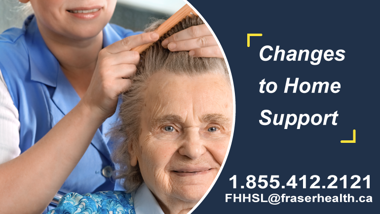 Home support worker helping senior to brush her hair.