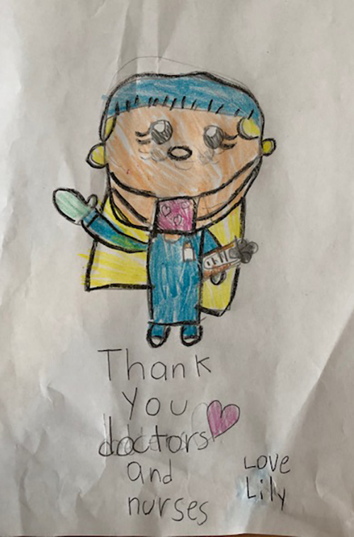 Child's thank you letter and drawing to nurses