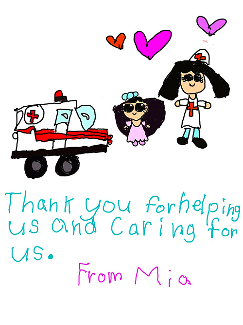 Child's thank you letter and drawing to nurses