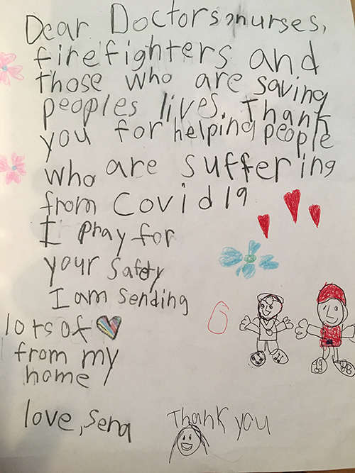 Child's thank you letter to first responders