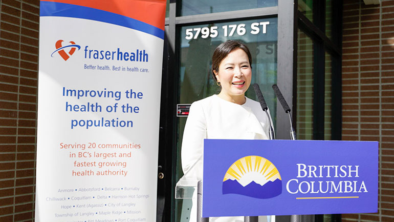 Credit: Government of British Columbia Dr. Victoria Lee speaking at the new nurse practitioner primary care clinic coming to Surrey announcement