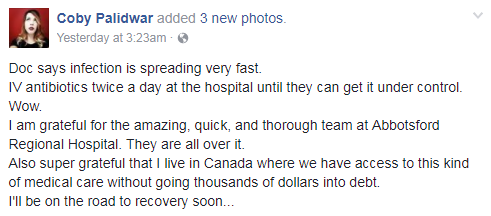 Screenshot of Coby Palidwar's post on Facebook