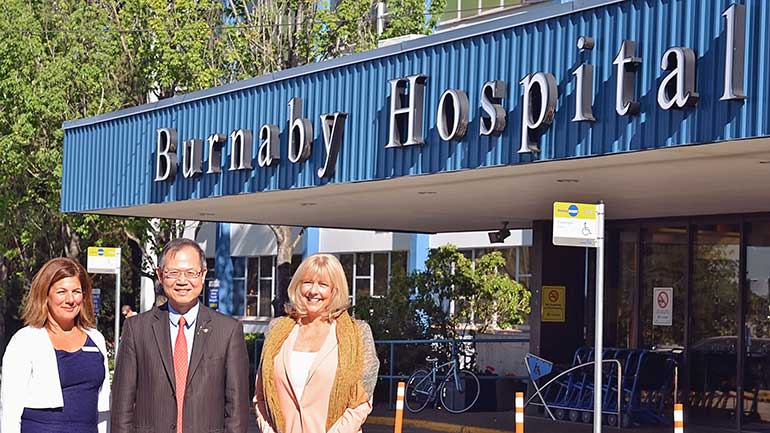 Group shot in front of Burnaby Hospital