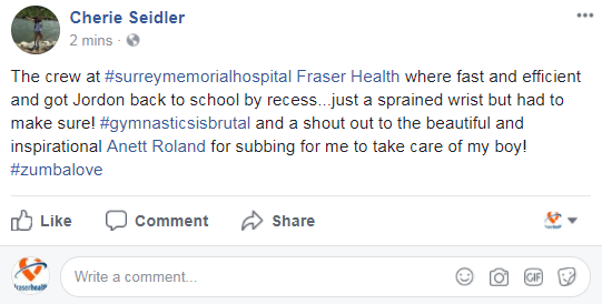 Screenshot of Cherie Seidler's post on Facebook