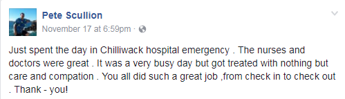 Screenshot of Pete Scullion's post on Facebook