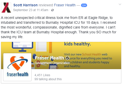 Screenshot of Scott Harrison's post on Facebook