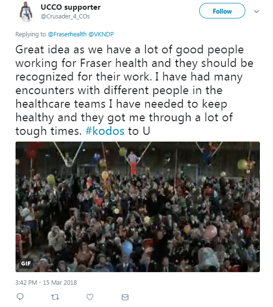 Screenshot of UCCO supporter's post on Twitter