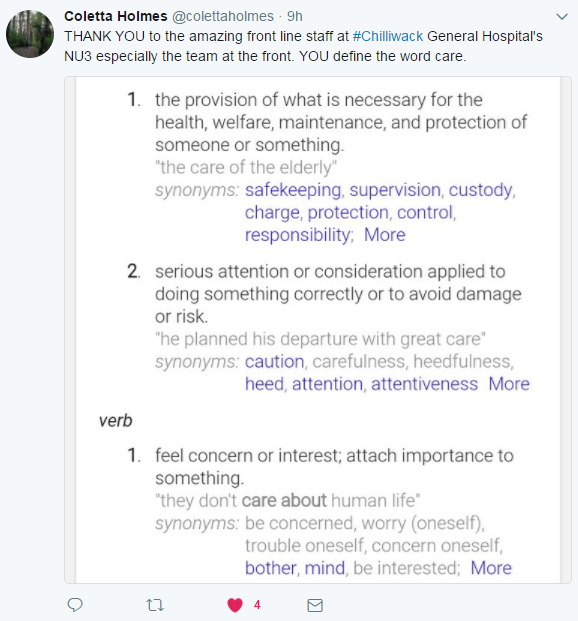 Screenshot of Coletta Holmes's post on Twitter
