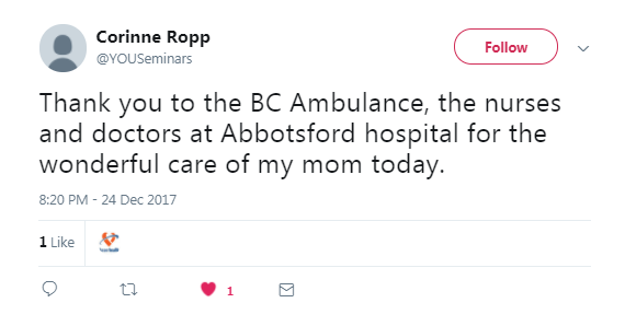 Screenshot or Corinne Ropp's post on Twitter