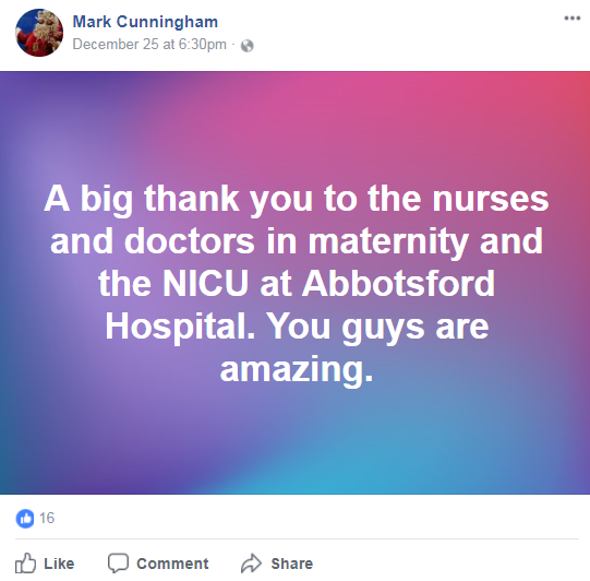 Screenshot of Mark Cunningham's post on Facebook