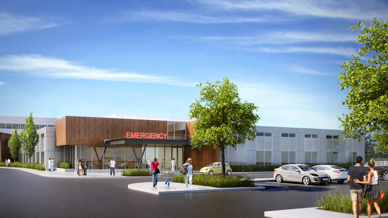 Render of Langley Memorial Hospital emergency department