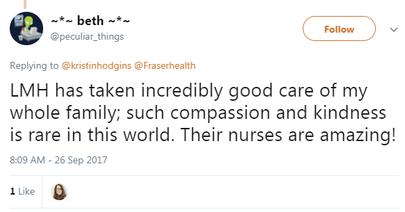 Screenshot of Beth's post on Twitter