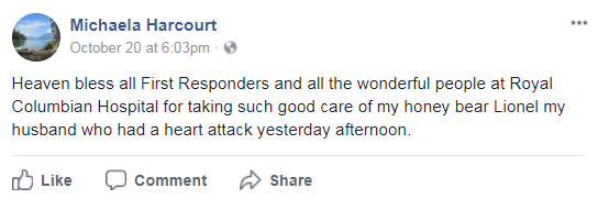 Screenshot of Michaela Harcourt's post on Facebook