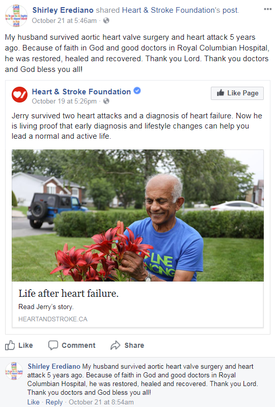 Screenshot of Shirley Erediano's post on Facebook