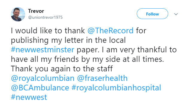 Screenshot of Trevor's post on Twitter