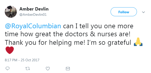 Screenshot of Amber Devlin's post on Twitter