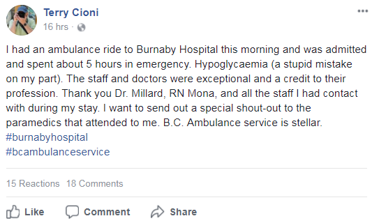 Screenshot of Terry Cioni's post on Facebook