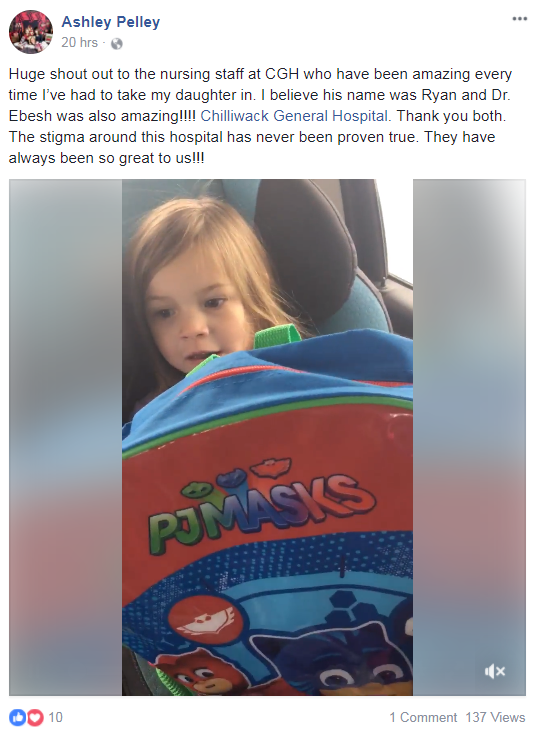 Screenshot of Ashley Pelley's post on Facebook