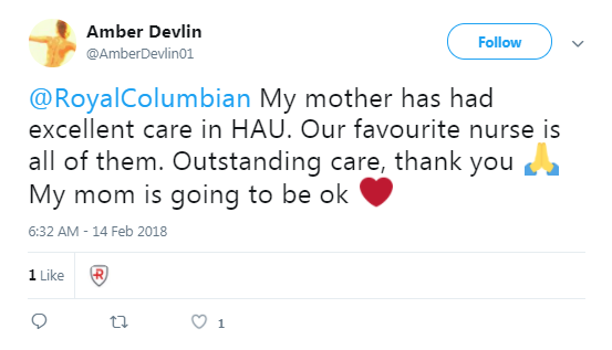 Screenshot of Amber Devlin's post on Twitter