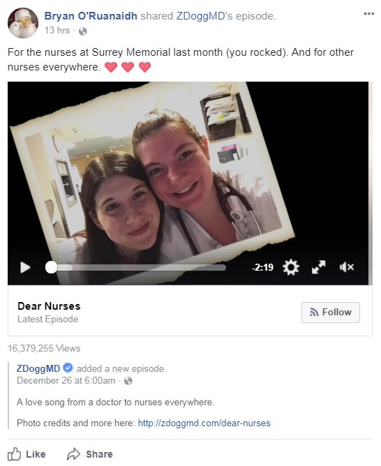 Screenshot of Bryan O'Ruanaidh's post on Facebook