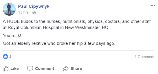 Screenshot of Paul Cipywnyk's post on Facebook