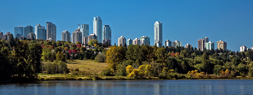 Burnaby cityscape overlooking Deer Lake