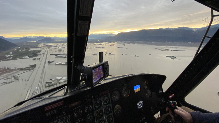 View of landscape from helicopter window.