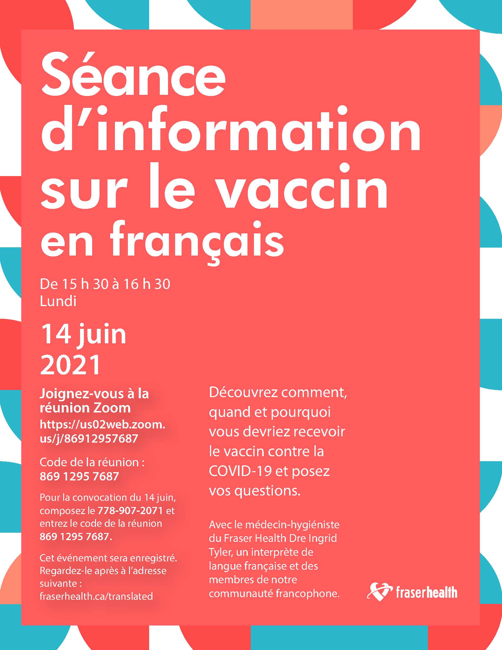 Poster for French vaccine information session