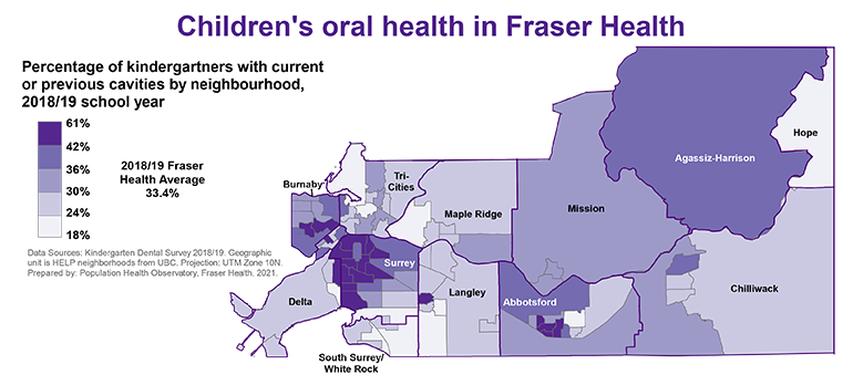 Dental health map 2018-2019 Fraser Health region