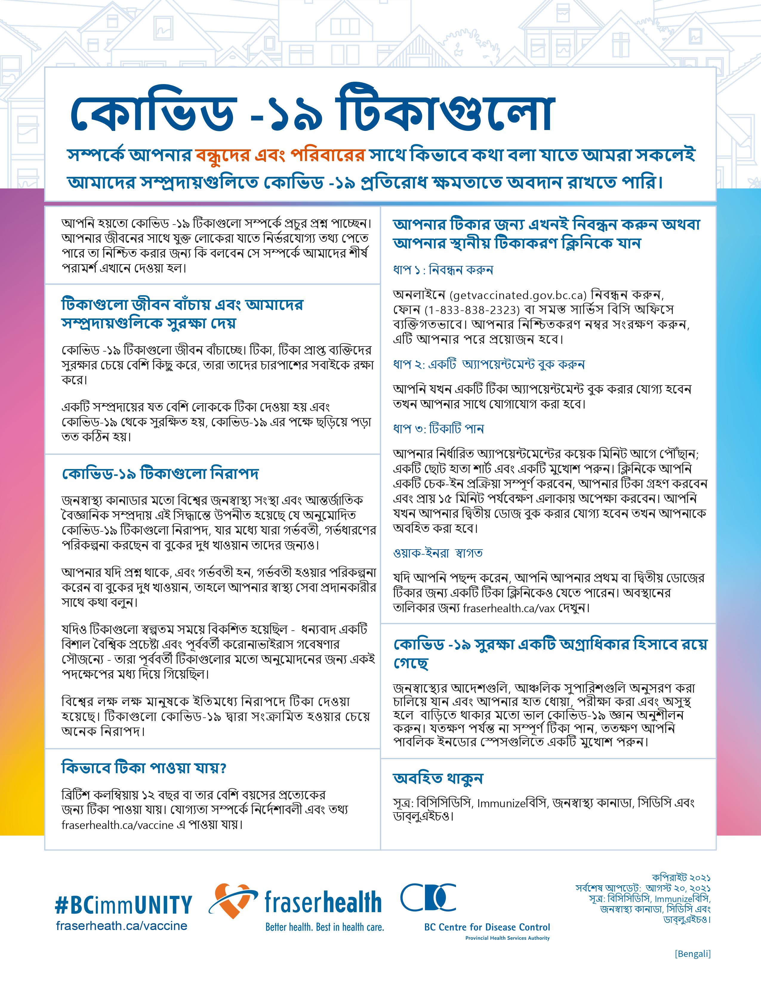 How to talk to your friends about the COVID-19 vaccine poster translated in Bengali