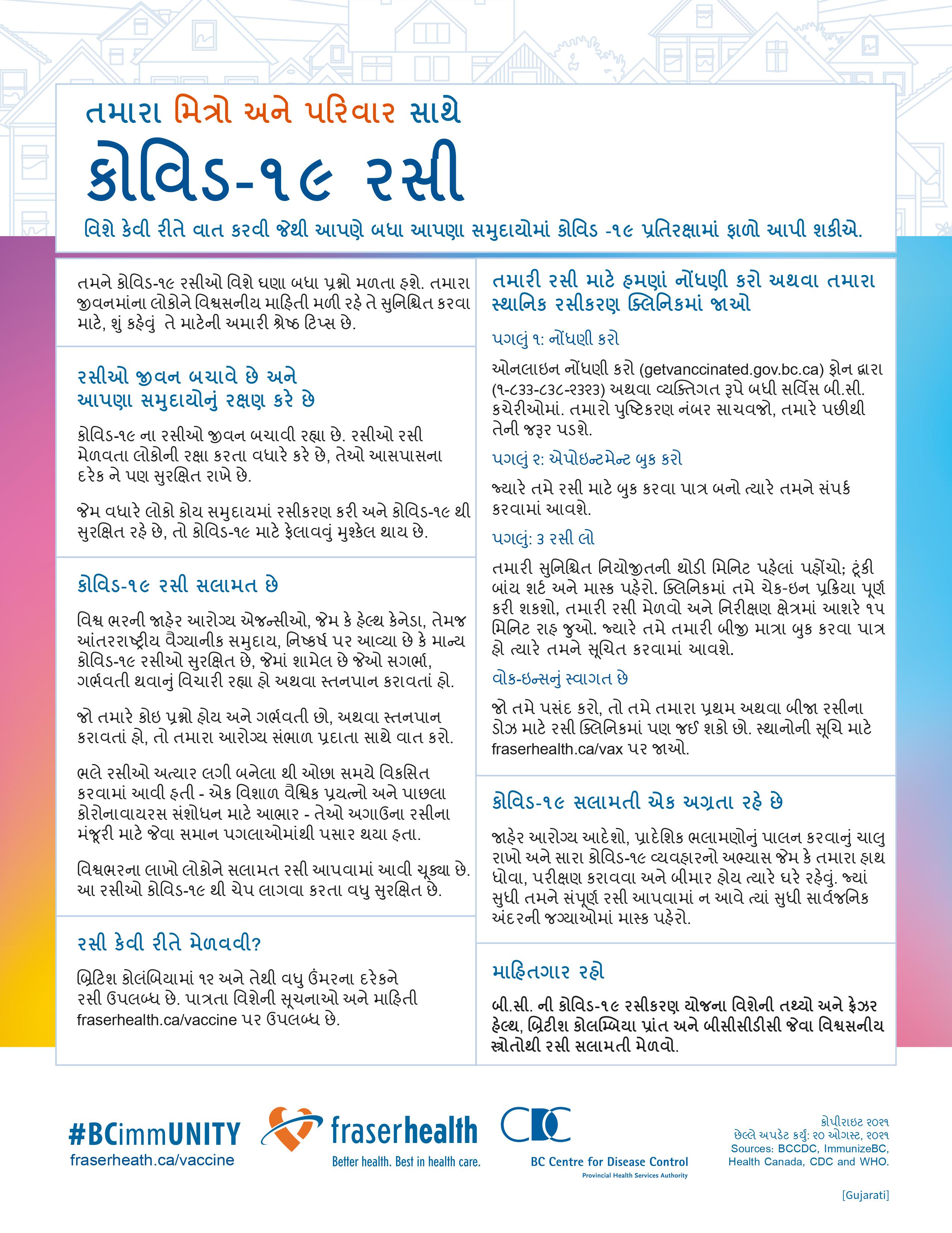Infographic on how to talk to your friends about COVID-19 vaccines in Gujarati