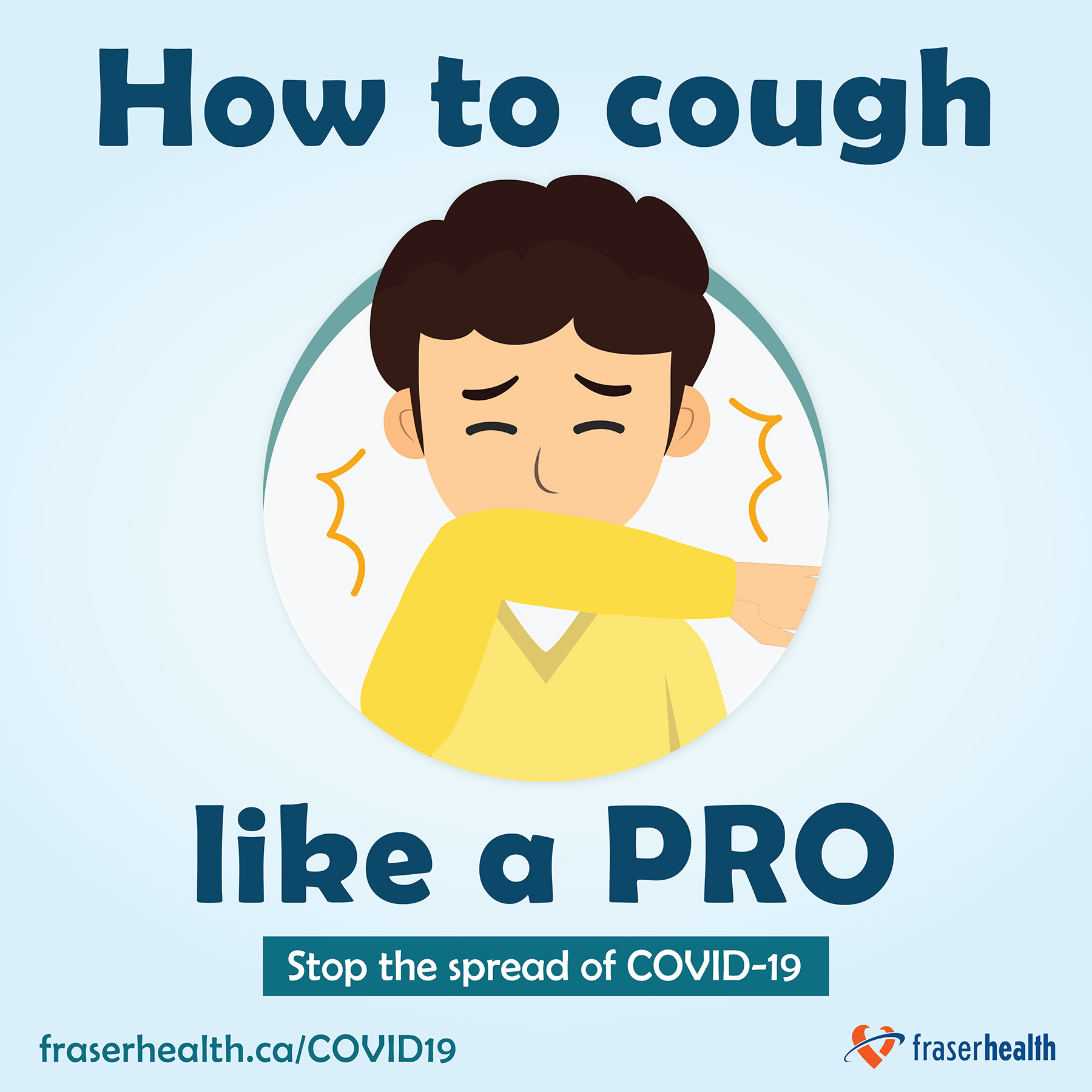 How to cough like a pro graphic with male character for COVID-19