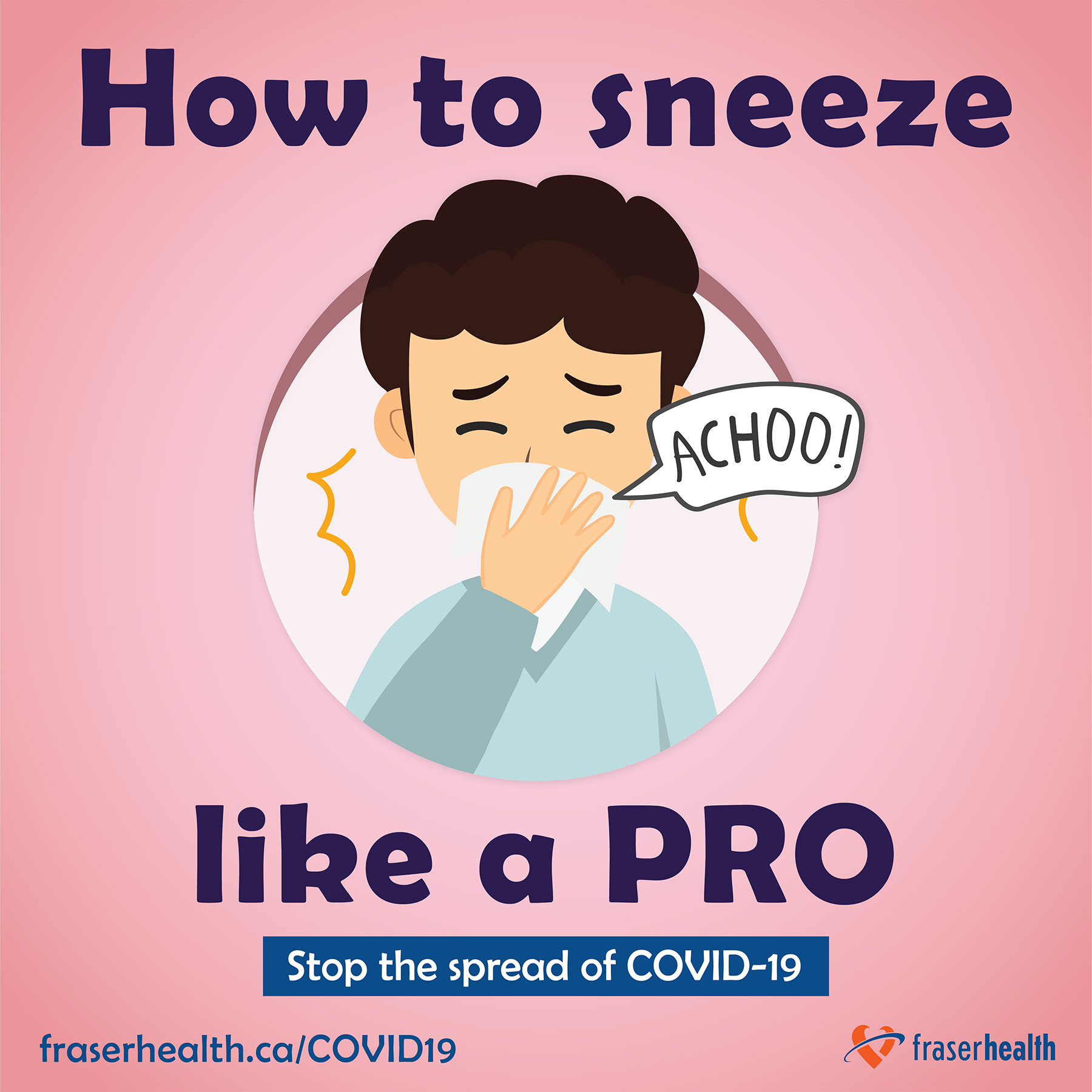 How to sneeze like a pro graphic with male character for COVID-19