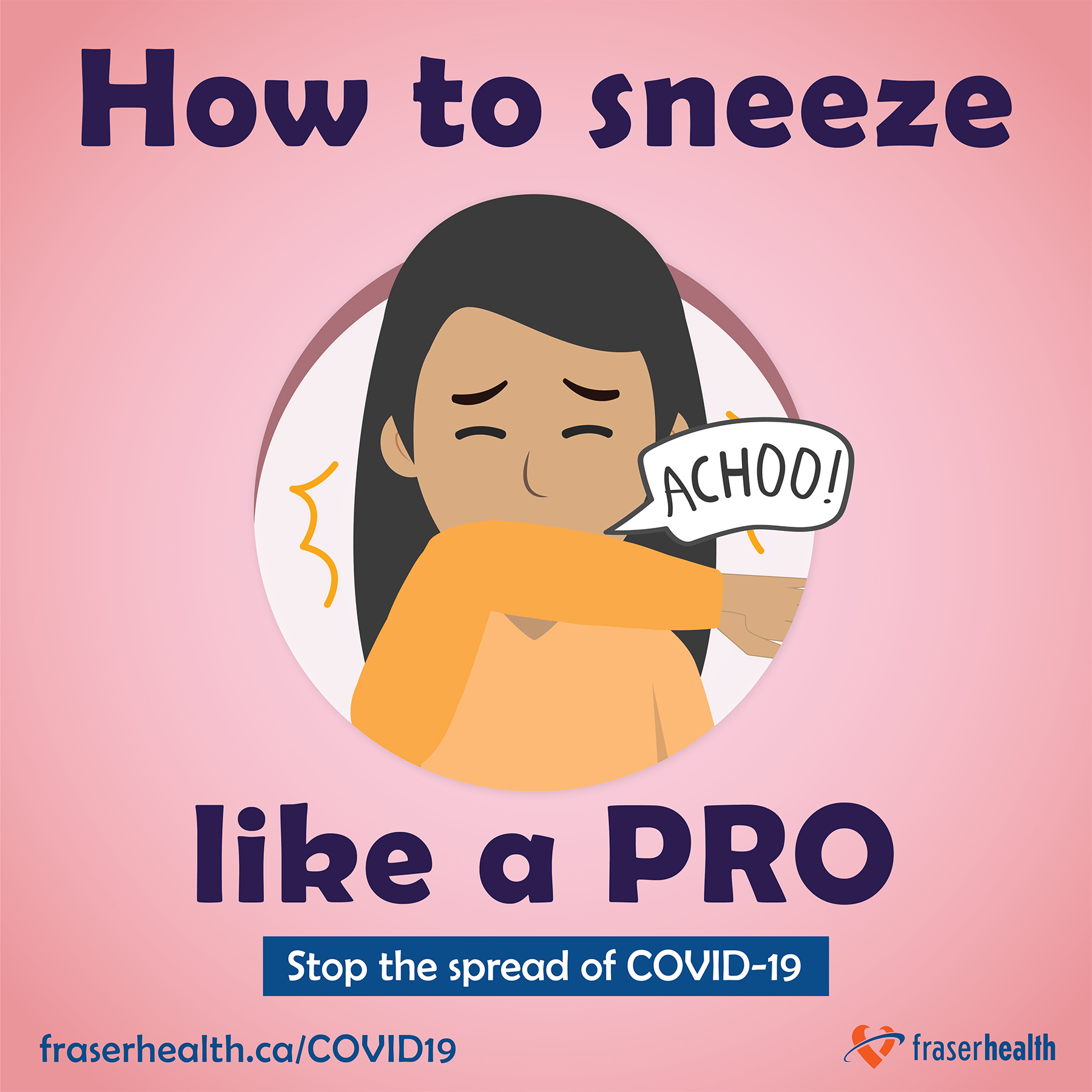 How to sneeze like a pro graphic with female character for COVID-19