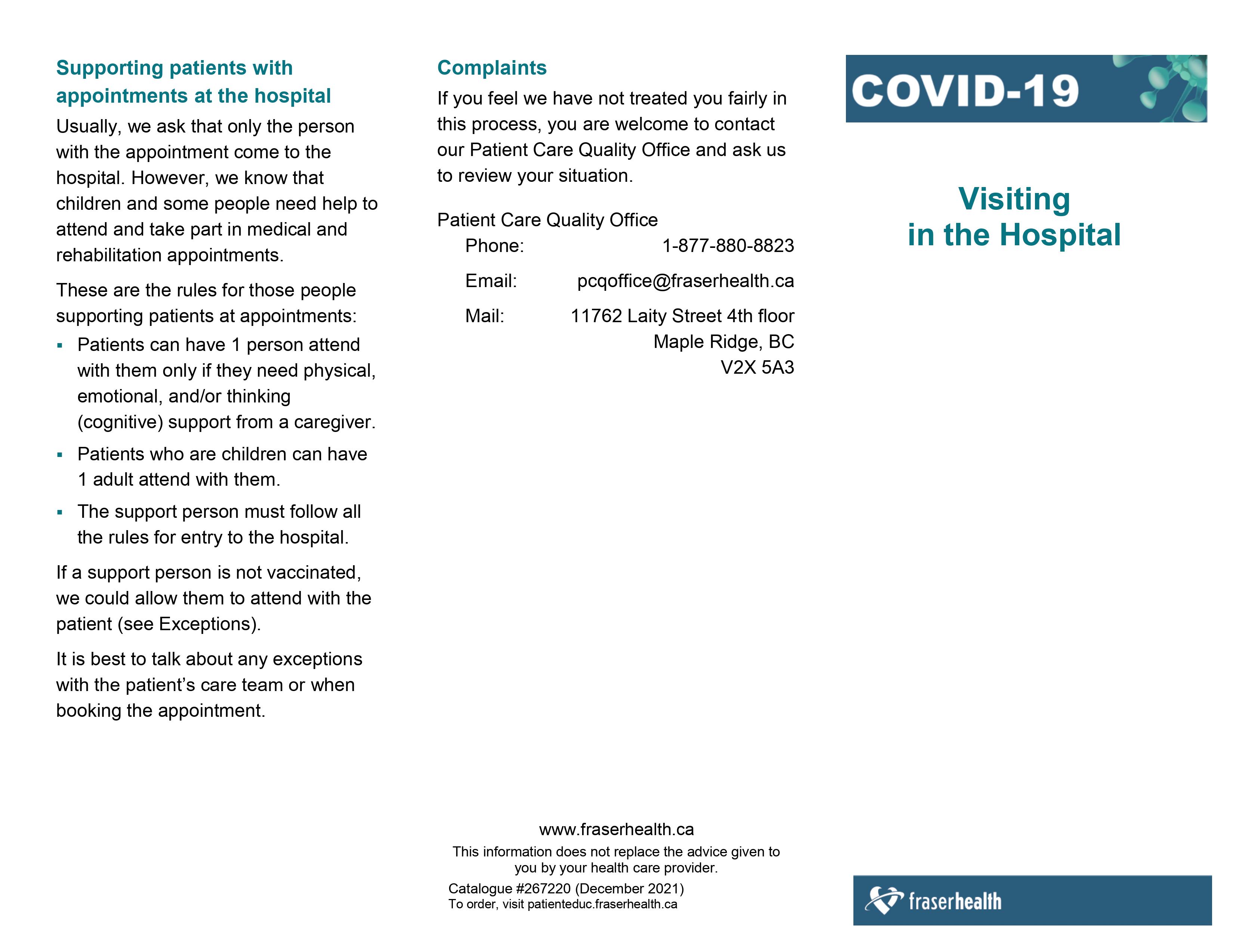 Resource for visiting in the hospital during COVID-19