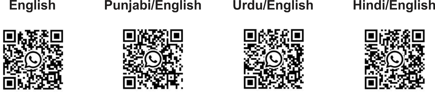 English, Punjabi, Urdu and Hindi SAHI WhatsApp group QR codes