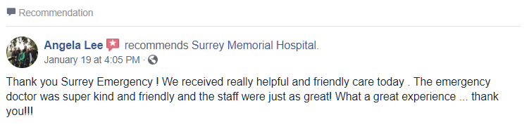 Surrey Memorial Hospital Facebook high five