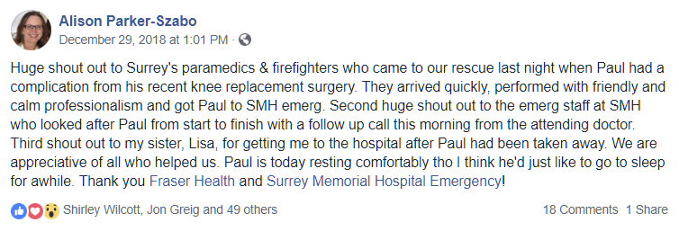 Surrey Memorial Hospital High Five - December 29, 2018