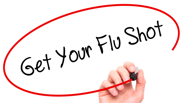 Hand writing Get Your Flu Shot in a white background