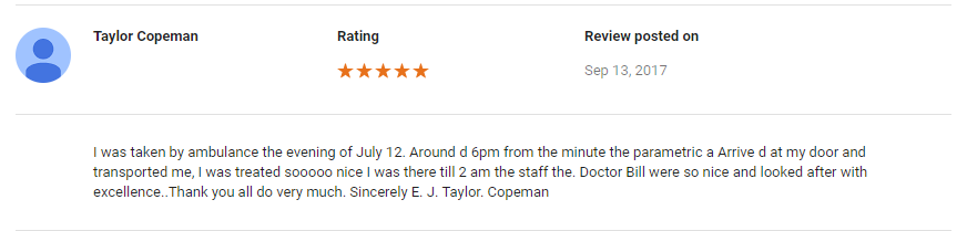 Screnshot of Taylor Copeman's review on Google