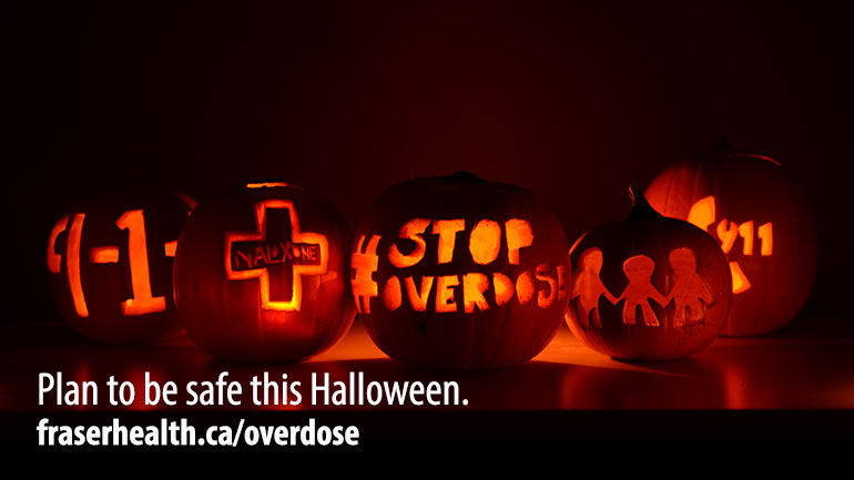 Pumpkins with overdose related carvings