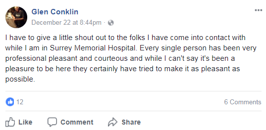 Screenshot of Glen Conklin's post on Facebook