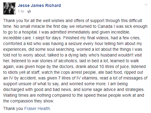 Screenshot of Jesse James Richard's post of Facebook