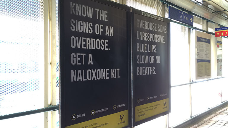 Overdose posters at skytrain station