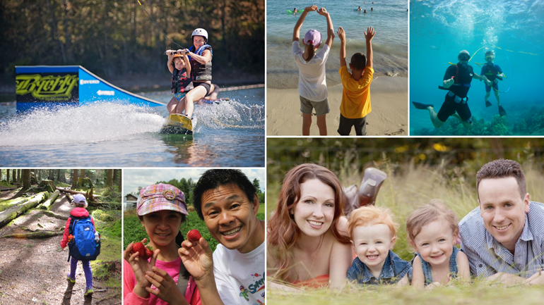 Collage of family doing summer activities